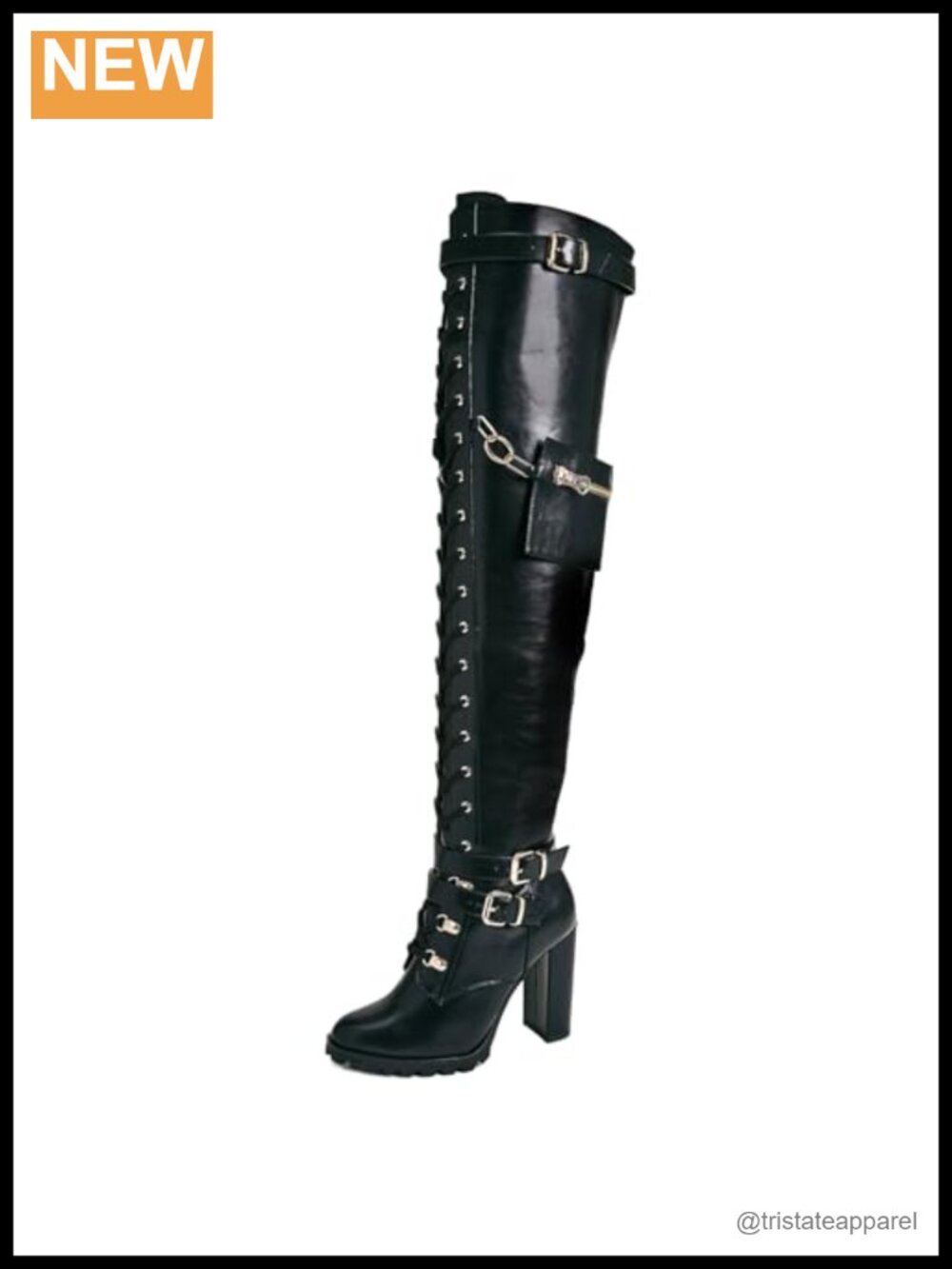 Women's Wide Calf Thigh High Lace Up Block Heel Boots